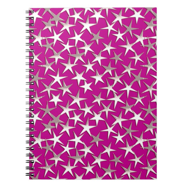 Silver stars on amethyst purple notebook (Front)