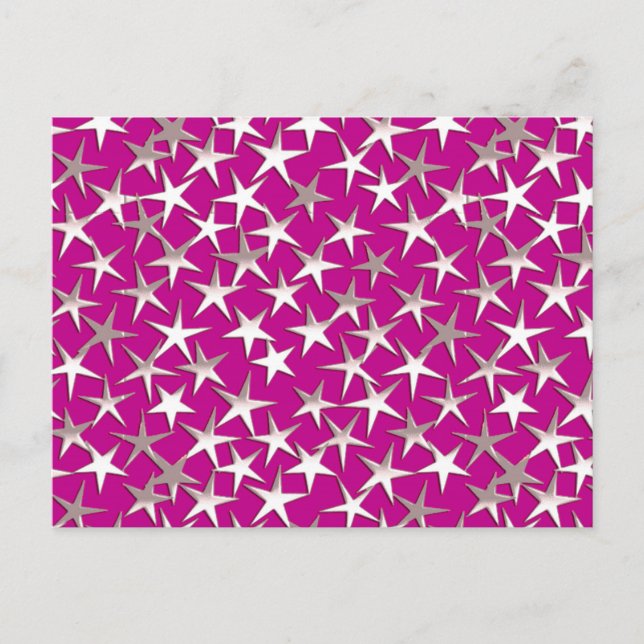 Silver stars on amethyst purple postcard (Front)