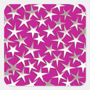 Silver stars on amethyst purple square sticker