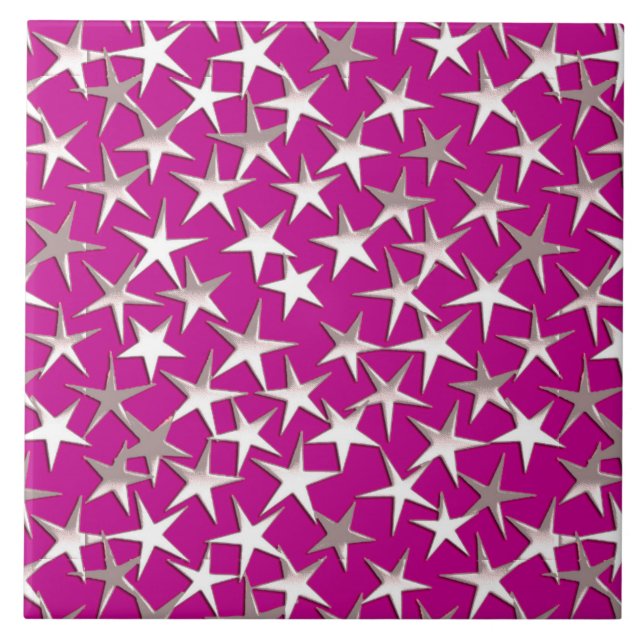 Silver stars on amethyst purple tile (Front)