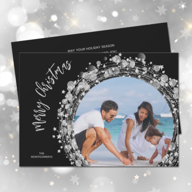 Silver Stars on Black Merry Christmas Holiday Card (Creator Uploaded)