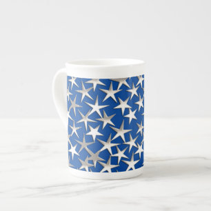 Silver stars on cobalt blue bone china mug