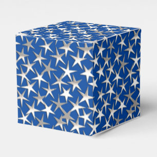 Silver stars on cobalt blue favour box