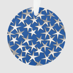 Silver stars on cobalt blue ornament