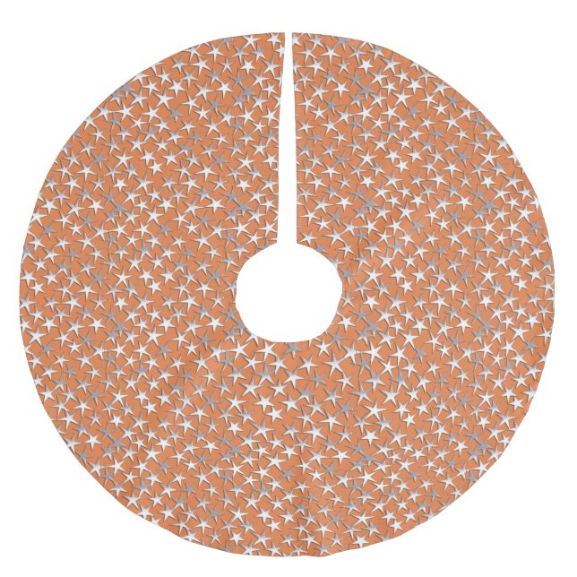 Silver stars on copper brushed polyester tree skirt (Front)