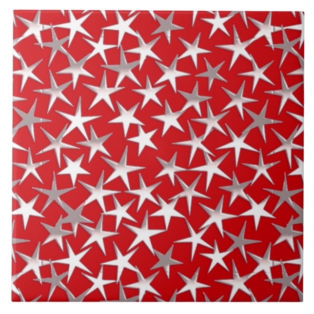 Silver stars on dark red ceramic tile (Front)