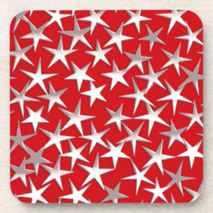 Silver stars on dark red coaster