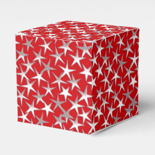 Silver stars on dark red favour box