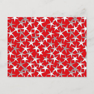 Silver stars on dark red postcard
