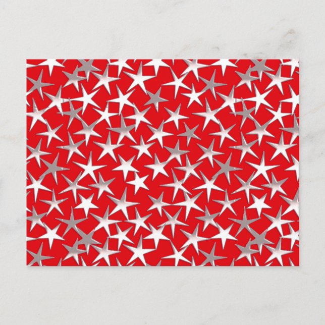 Silver stars on dark red postcard (Front)