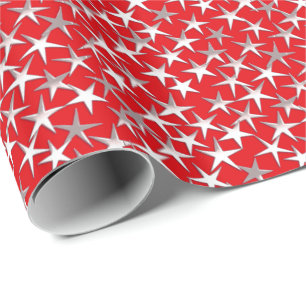Silver stars on dark red wrapping paper