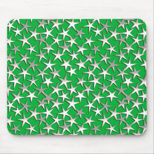 Silver stars on emerald green mouse pad