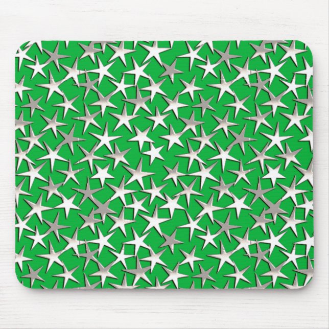 Silver stars on emerald green mouse pad (Front)