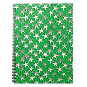 Silver stars on emerald green notebook