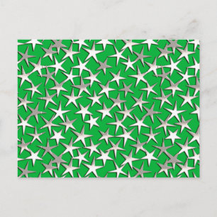 Silver stars on emerald green postcard