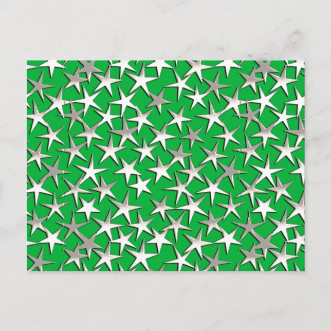 Silver stars on emerald green postcard (Front)