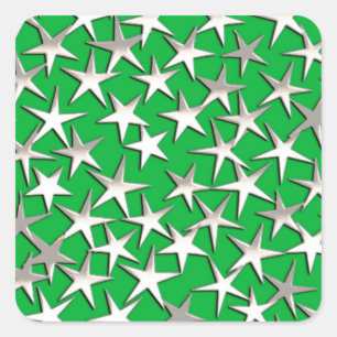 Silver stars on emerald green square sticker