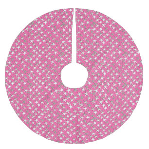 Silver stars on fuchsia pink brushed polyester tree skirt