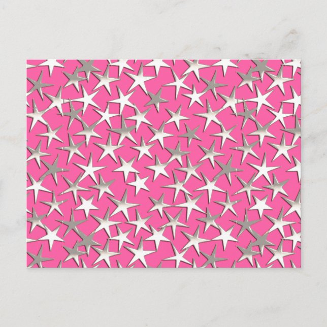 Silver stars on fuchsia pink postcard (Front)