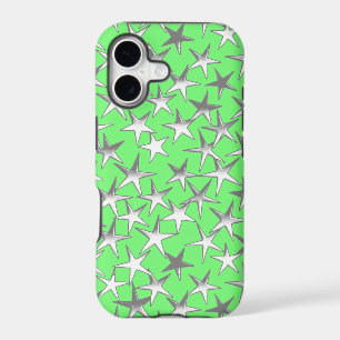 Silver stars, on lime green