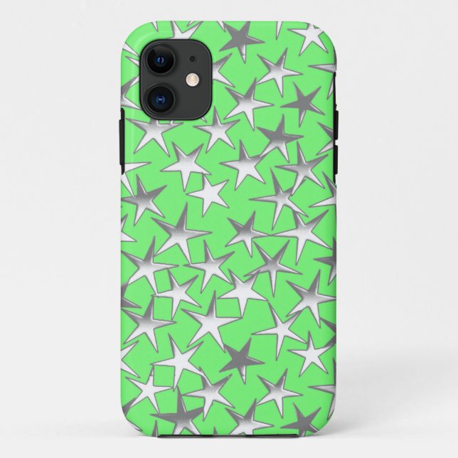 Silver stars, on lime green Case-Mate iPhone case (Back)
