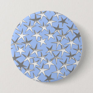 Silver stars, on pale blue 7.5 cm round badge