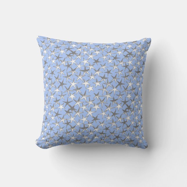 Silver stars, on pale blue cushion (Front)