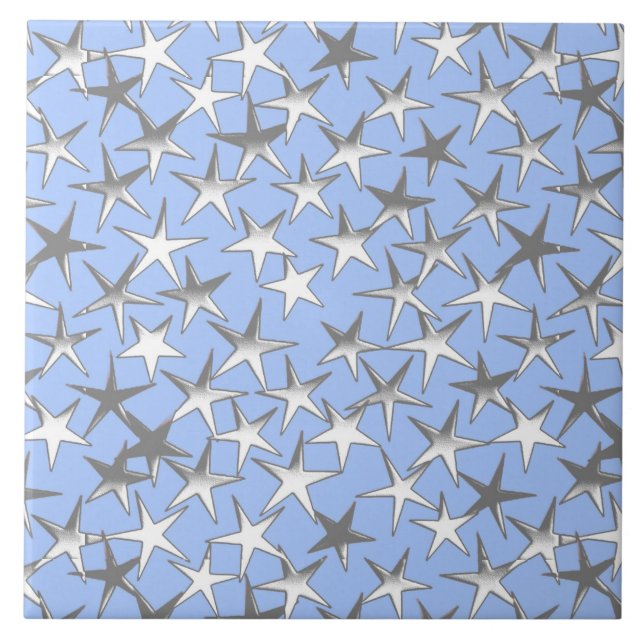 Silver stars, on pale blue tile (Front)