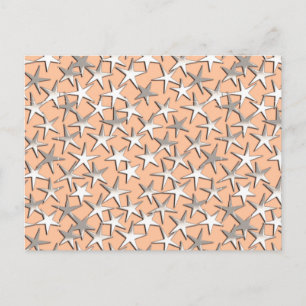 Silver stars on peach pink postcard