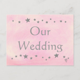 Silver Stars on Pink, Wedding Invitation Postcards