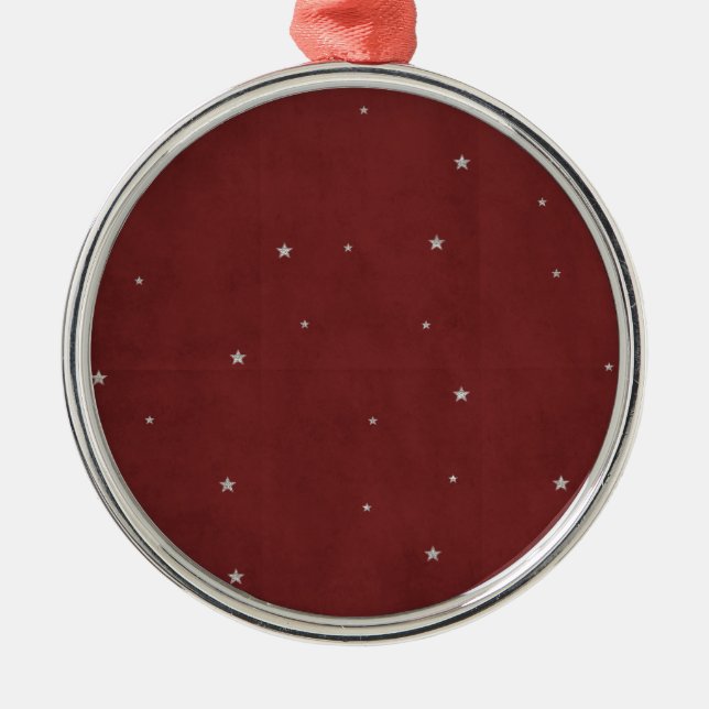 Silver Stars on Red Background Metal Ornament (Front)