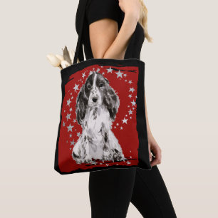 Silver Stars on Red Cocker Spaniel Tote Bag