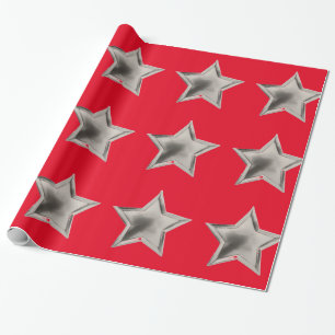 Silver Stars on Red Wrapping Paper