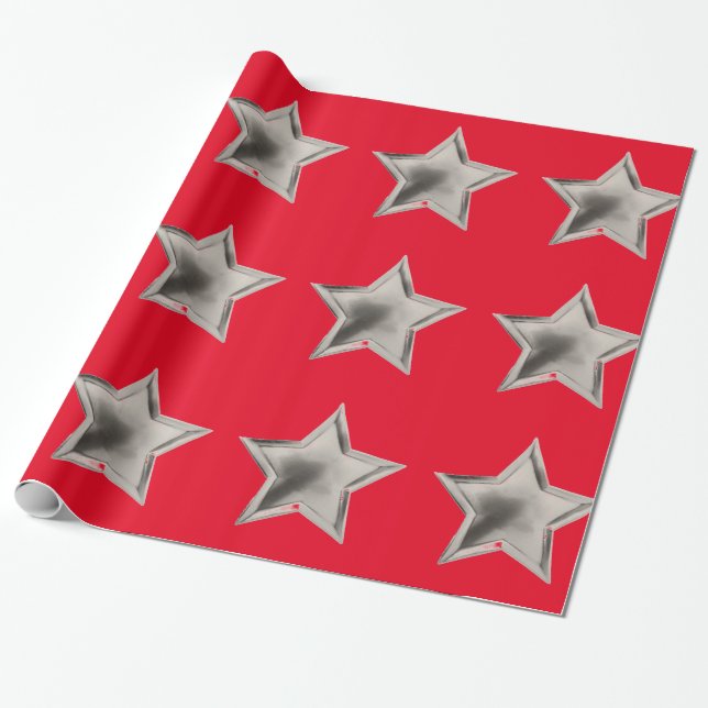 Silver Stars on Red Wrapping Paper (Unrolled)