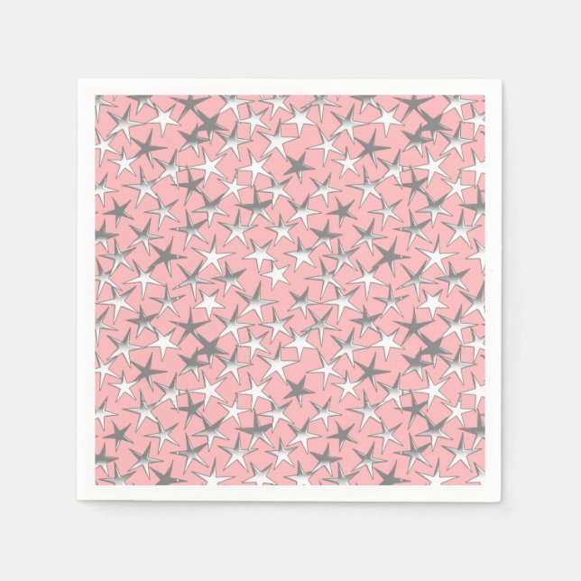 Silver stars, on shell pink napkin (Front)