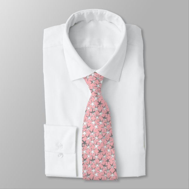 Silver stars, on shell pink tie (Tied)