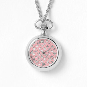 Silver stars, on shell pink watch