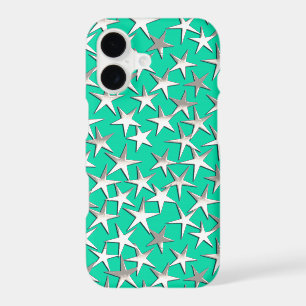 Silver stars on turquoise