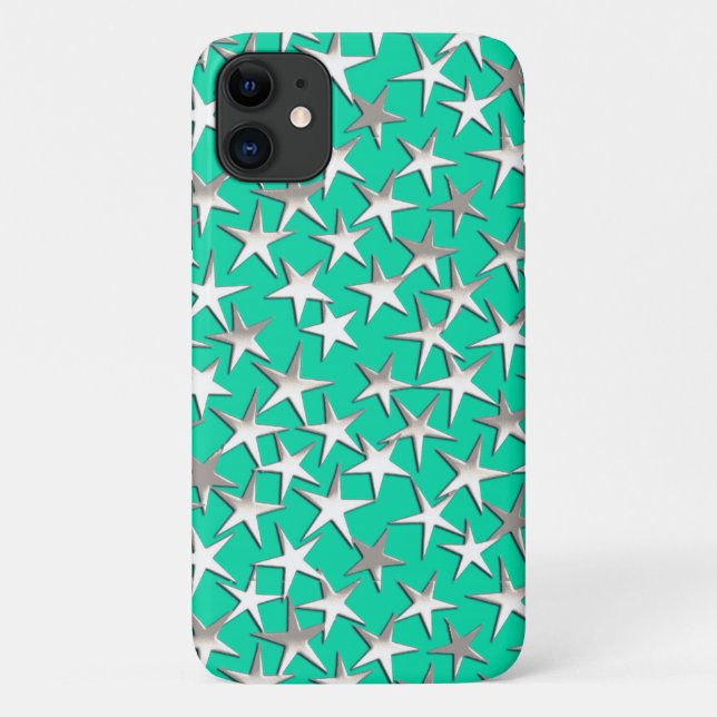 Silver stars on turquoise Case-Mate iPhone case (Back)