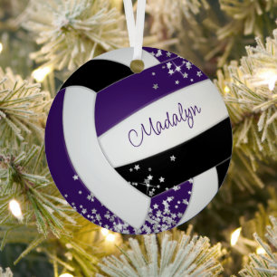 silver stars purple black volleyball team gifts metal tree decoration