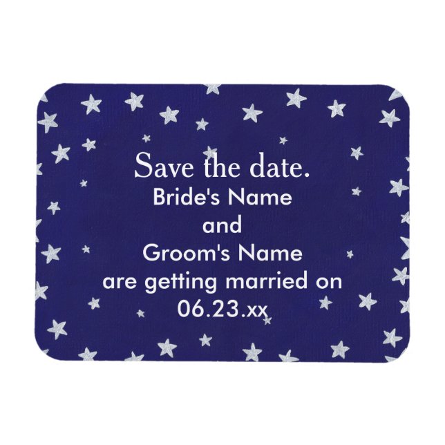 Silver Stars Royal Navy Blue Save the date Magnets (Horizontal)