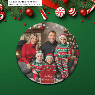 Silver Stars Special Christmas Family Photo Paper Plate