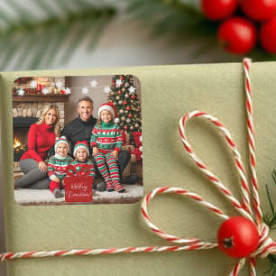 Silver Stars Special Christmas Family Photo Square Sticker