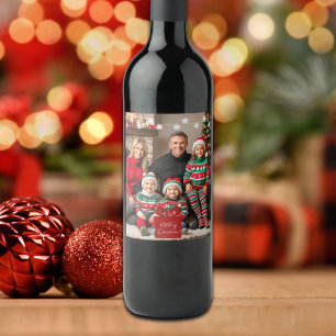 Silver Stars Special Christmas Family Photo Wine Label