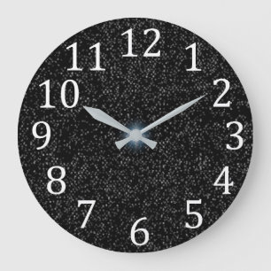 Silver Stars Speckles on Black White Numbers Clock