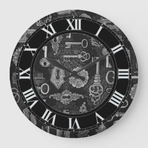 Silver Steampunk Keys and Key Holes Wall Clock