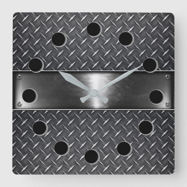 Silver Steel Square Wall Clock (Front)