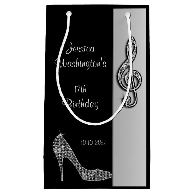 Silver Stiletto & Treble Cleft 17th Birthday Small Gift Bag (Front)
