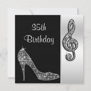 Silver Stiletto & Treble Cleft 35th Birthday Invitation