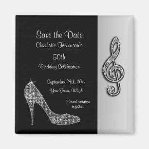 Silver Stiletto & Treble Cleft 50th Save The Date Magnet
